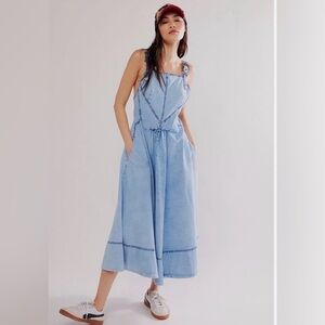 Bnwot Free People People Stars Align Midi Dress Cotton Linen Fit & Flare .